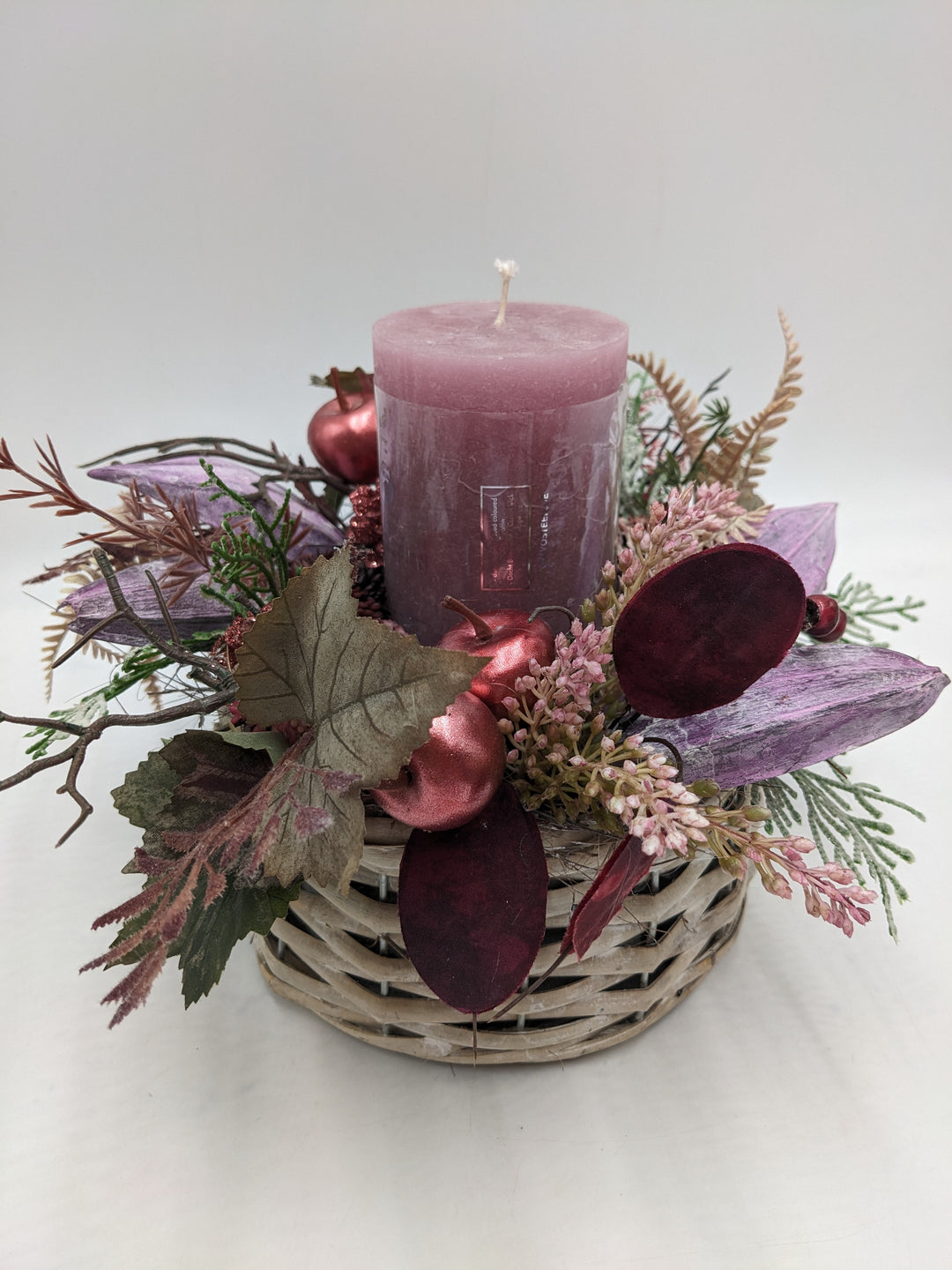 Herbstgesteck Apfel Sedum rosa