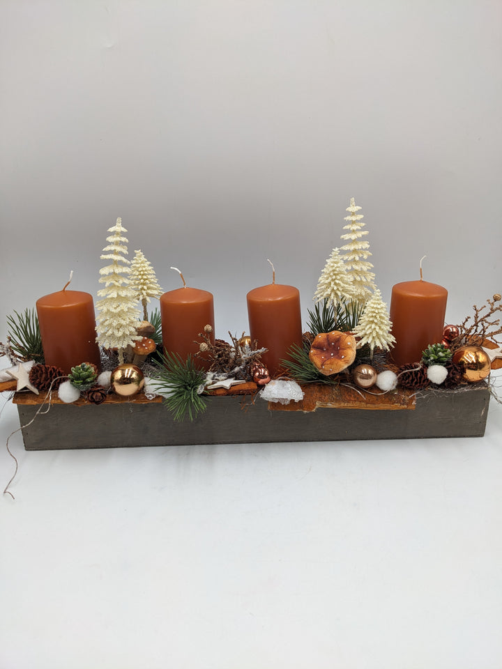 Adventsgesteck Kugel Pilz Stern orange