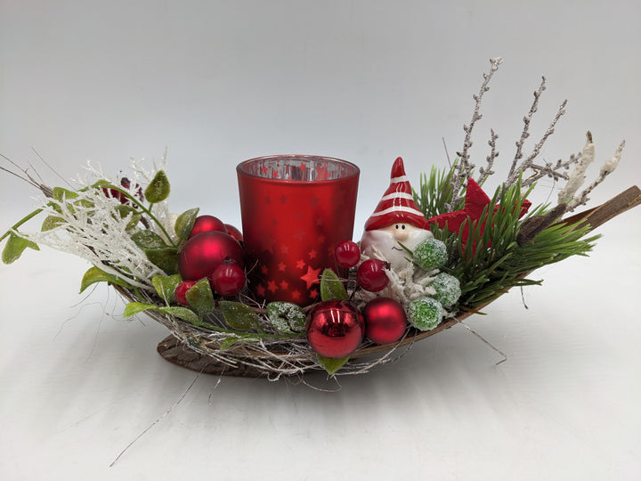 Weihnachtsgesteck Teelicht Kugel Stern rot