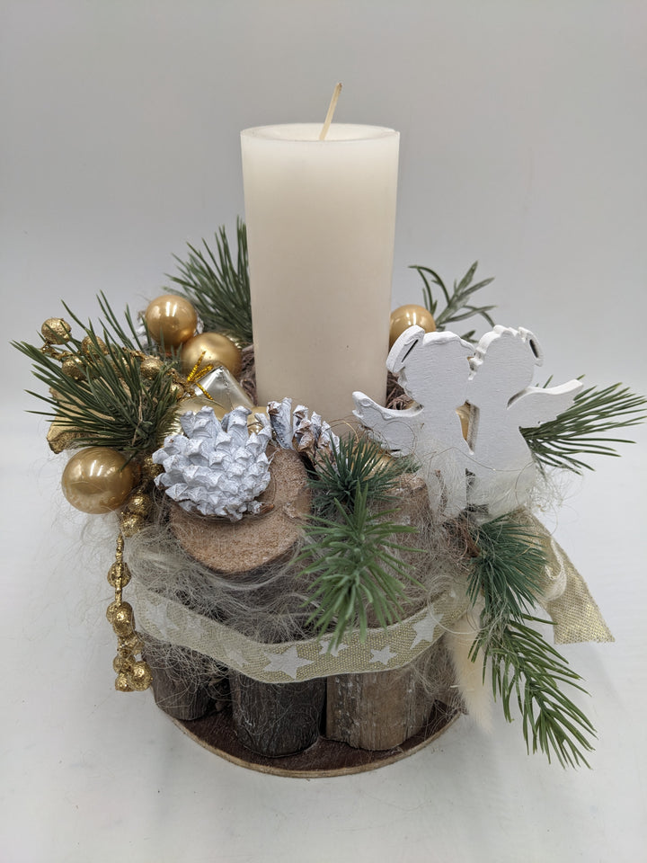 Weihnachtsgesteck Kugel Engel Geschenk creme
