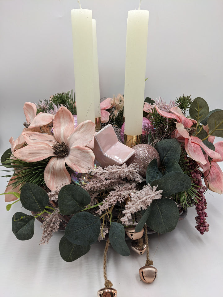 Adventskranz Kugel Stern Magnolie rosa