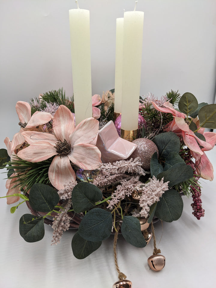 Adventskranz Kugel Stern Magnolie rosa