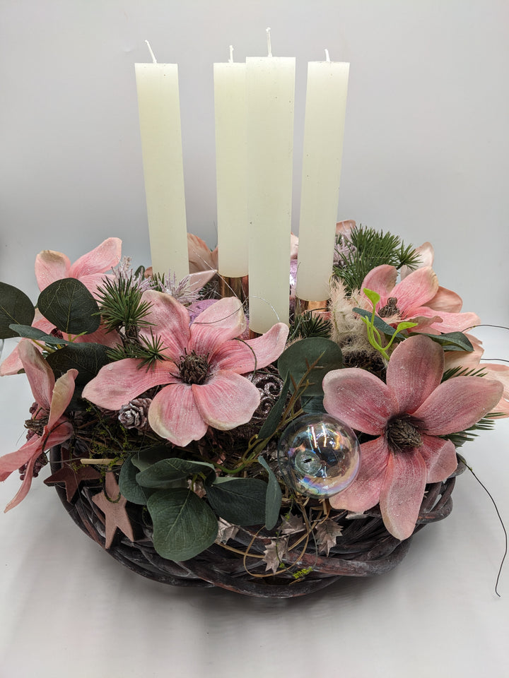 Adventskranz Kugel Stern Magnolie rosa