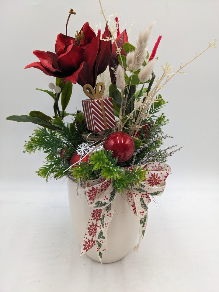Weihnachtsgesteck Kugel Geschenk Amaryllis rot