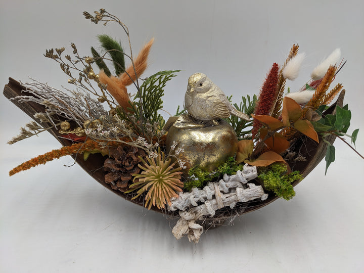 Herbstgesteck Vogel Spider gold