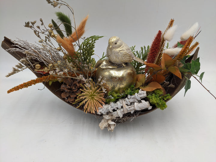 Herbstgesteck Vogel Spider gold