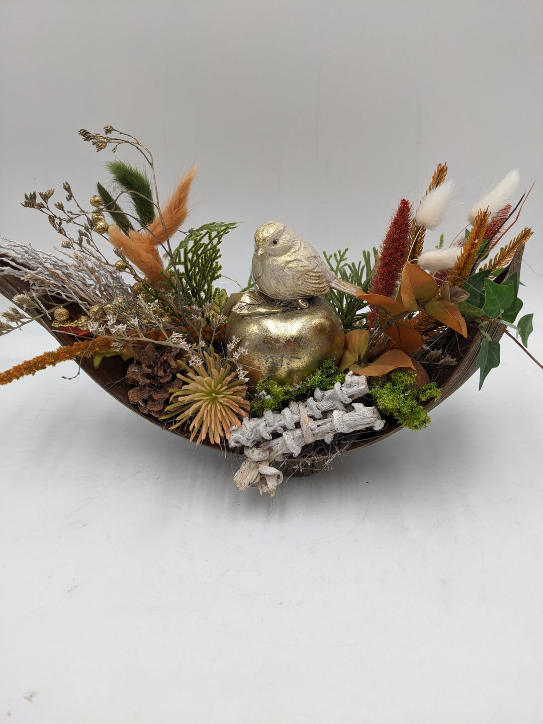 Herbstgesteck Vogel Spider gold