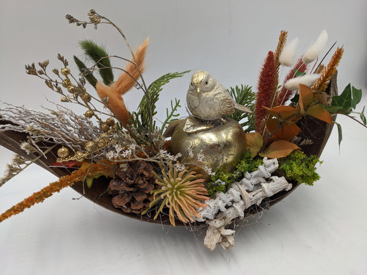 Herbstgesteck Vogel Spider gold