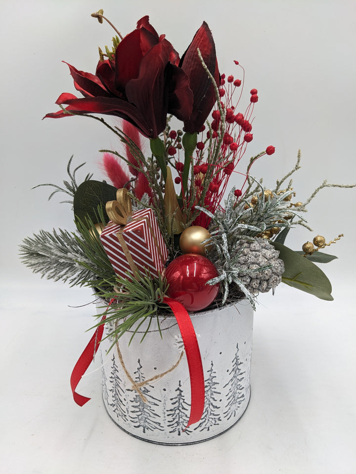 Weihnachtsgesteck Kugel Geschenk Amaryllis rot