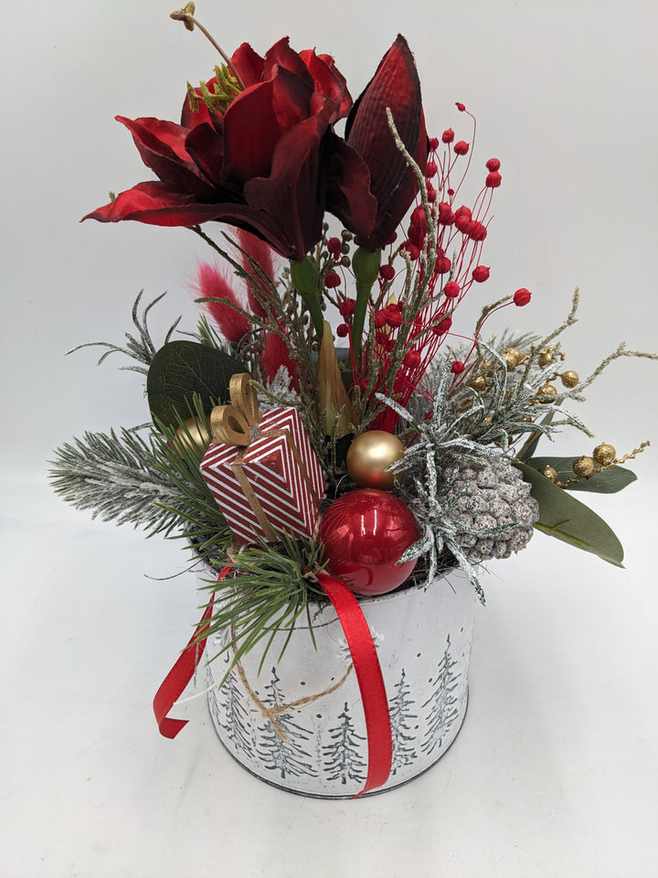 Weihnachtsgesteck Kugel Geschenk Amaryllis rot