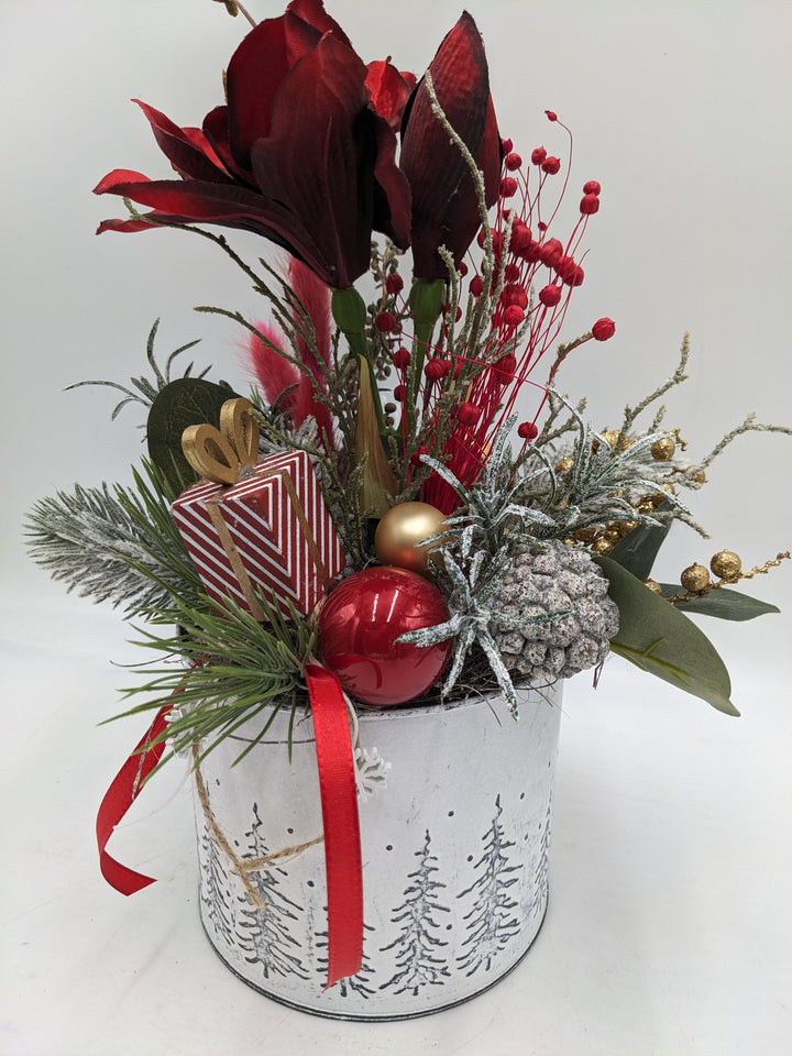Weihnachtsgesteck Kugel Geschenk Amaryllis rot