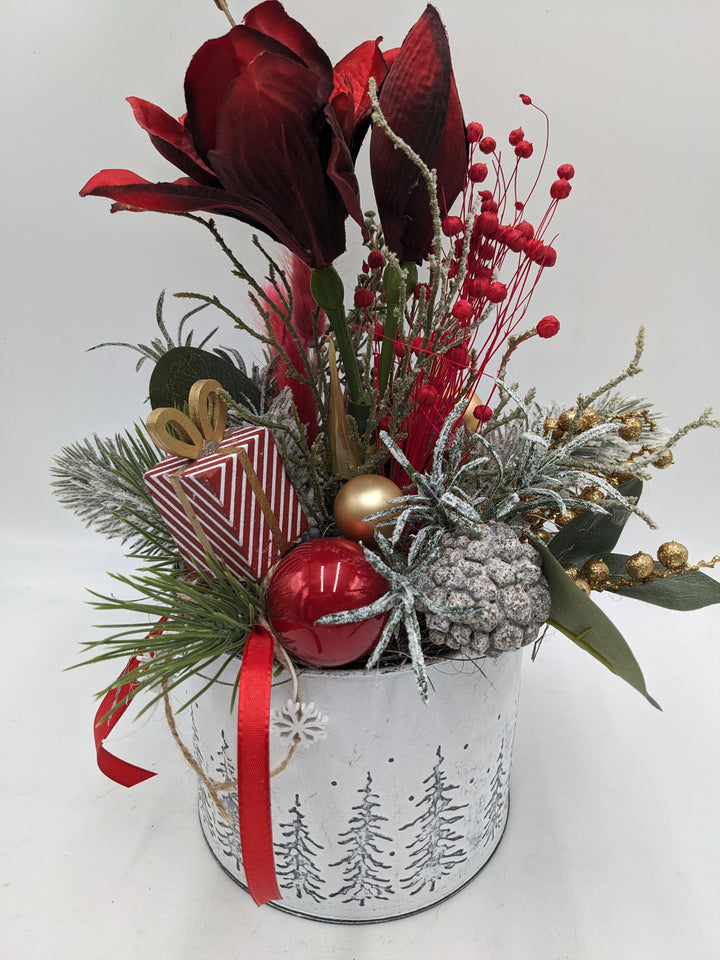 Weihnachtsgesteck Kugel Geschenk Amaryllis rot