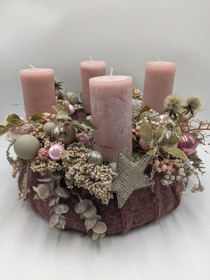 Adventskranz Kugel Stern Eukalypthus rosa