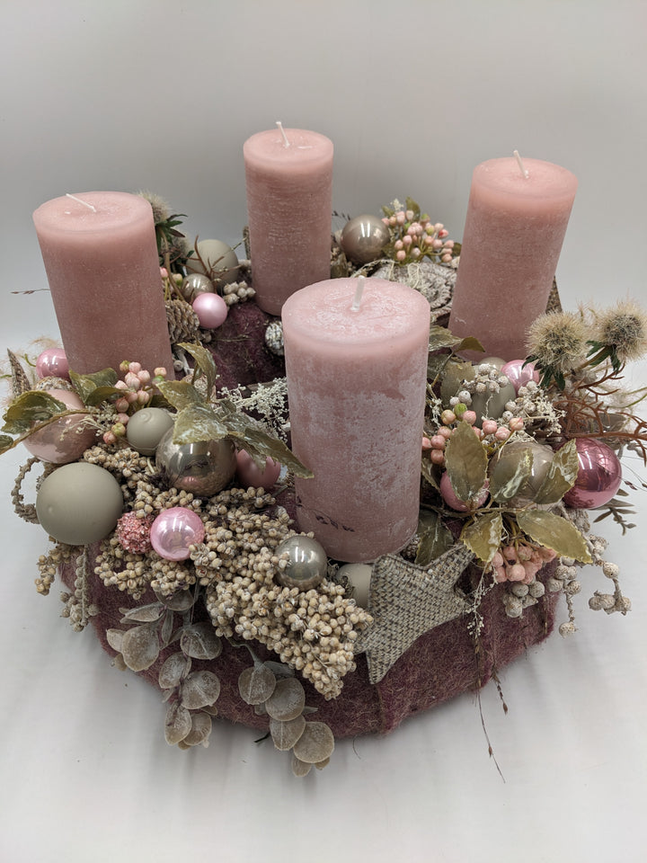 Adventskranz Kugel Stern Eukalypthus rosa