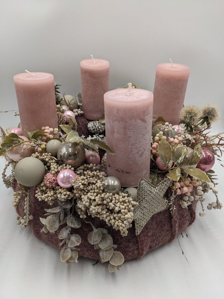Adventskranz Kugel Stern Eukalypthus rosa