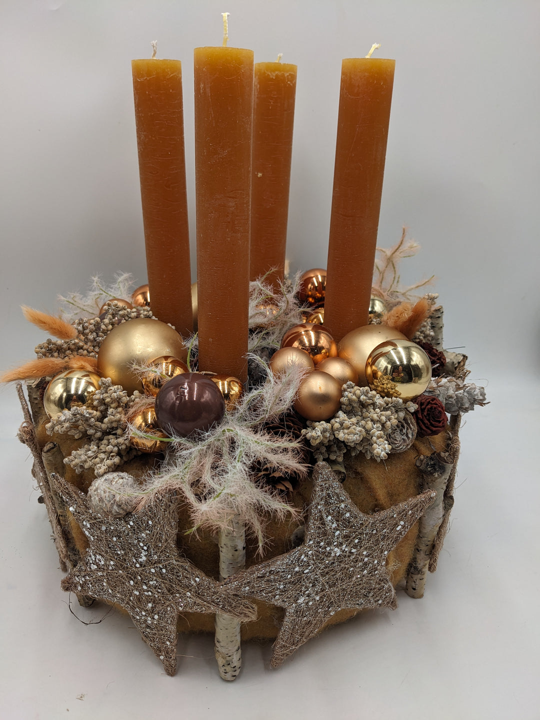 Adventskranz Kugel Stern Zapfen orange