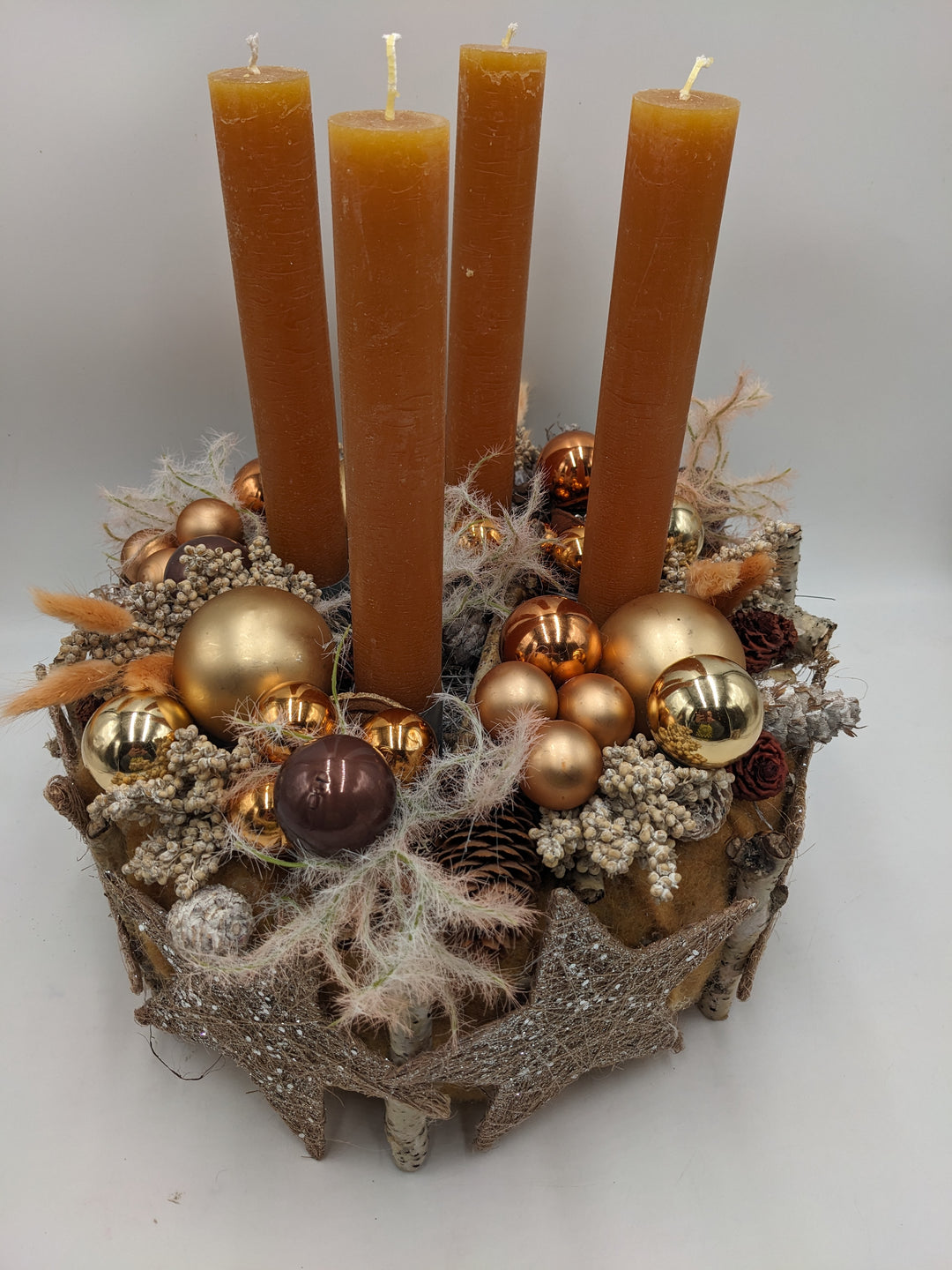 Adventskranz Kugel Stern Zapfen orange