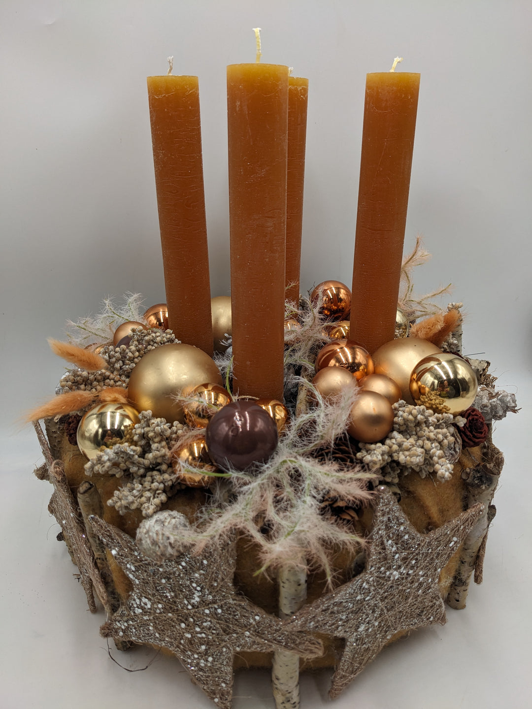 Adventskranz Kugel Stern Zapfen orange