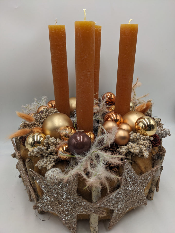 Adventskranz Kugel Stern Zapfen orange