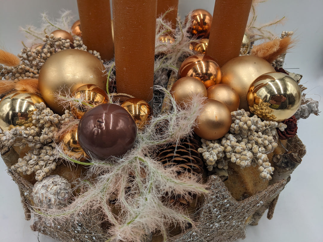 Adventskranz Kugel Stern Zapfen orange