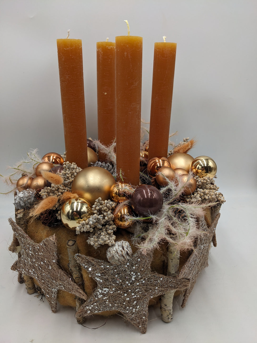 Adventskranz Kugel Stern Zapfen orange