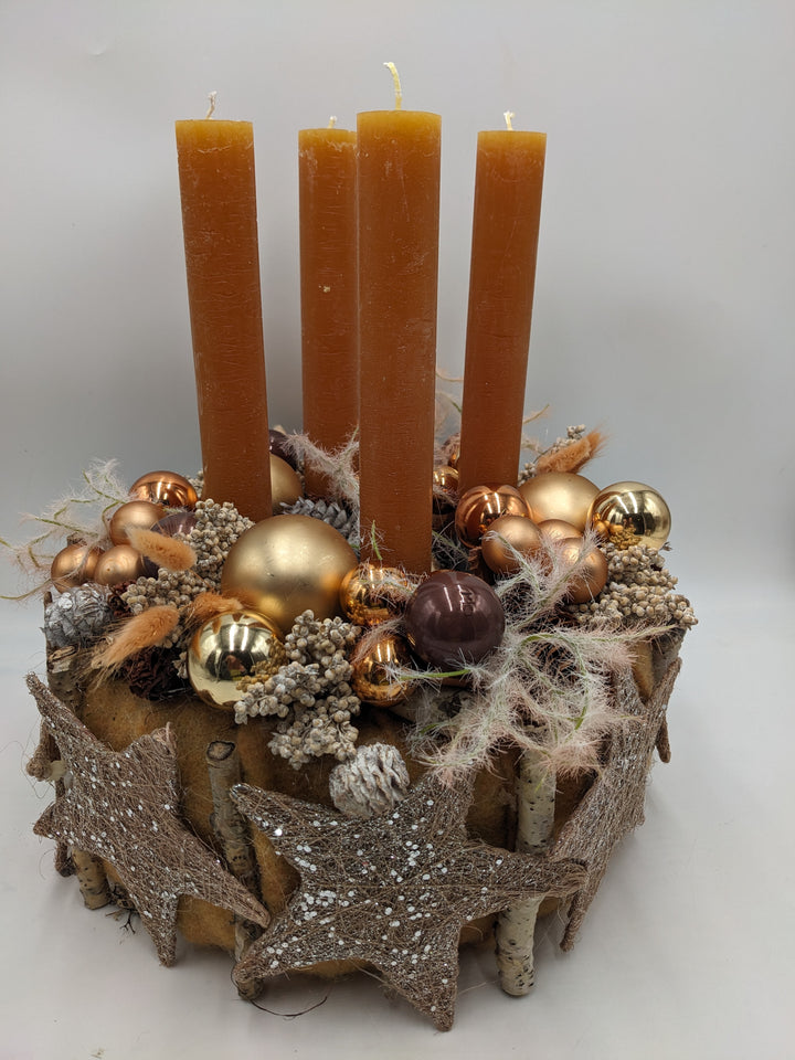 Adventskranz Kugel Stern Zapfen orange
