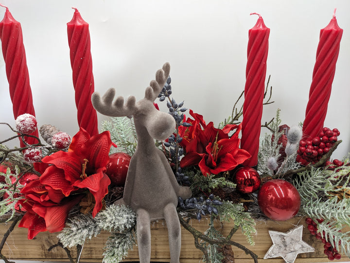 Adventsgesteck Kugel Elch Amaryllis rot