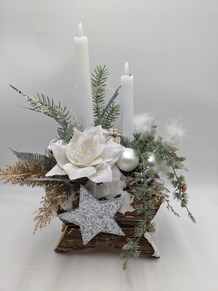 Weihnachtsgesteck LED Kugel Amaryllis weiß