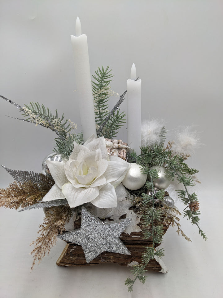 Weihnachtsgesteck LED Kugel Amaryllis weiß