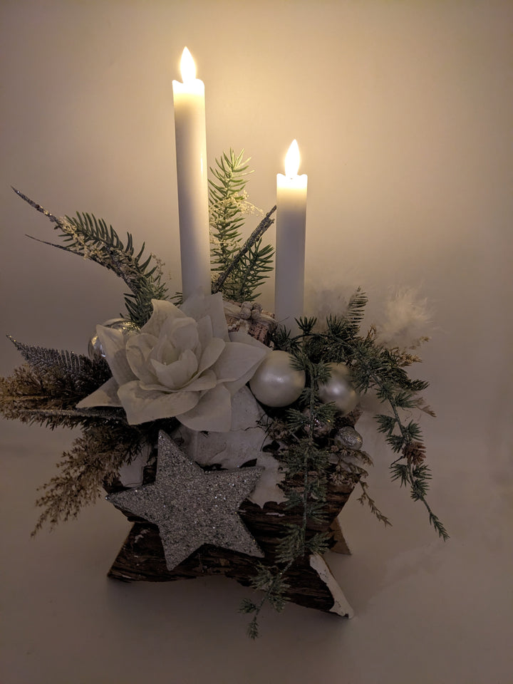 Weihnachtsgesteck LED Kugel Amaryllis weiß