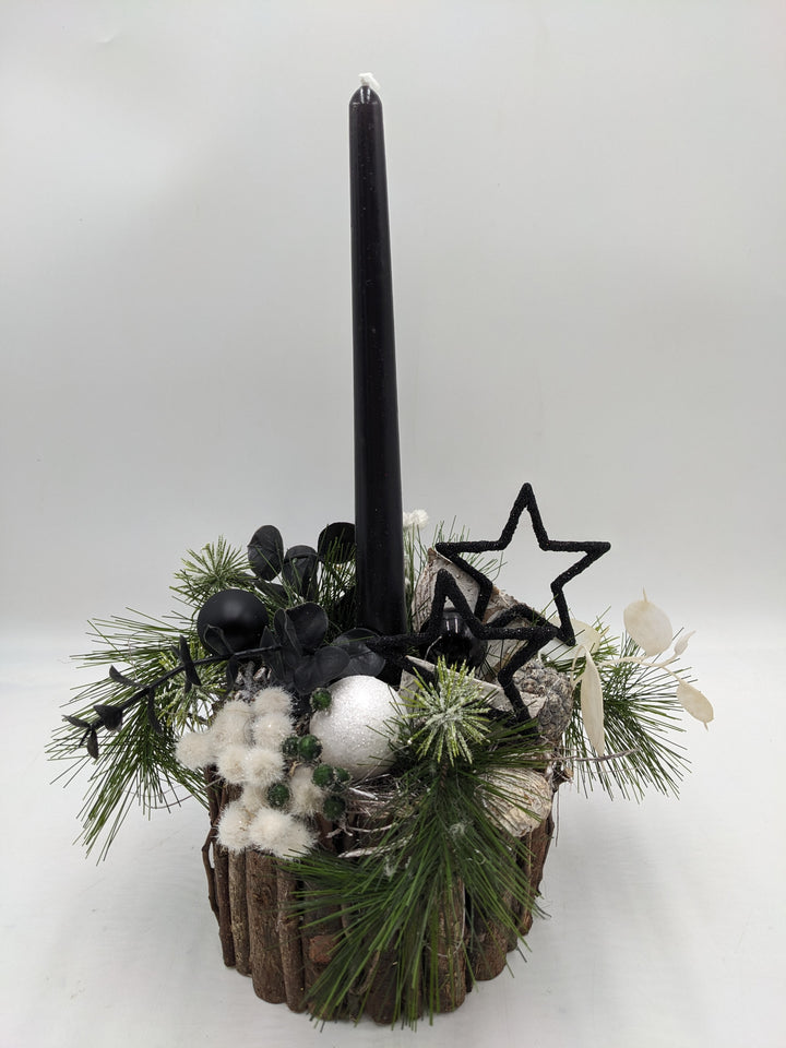 Weihnachtsgesteck Kugel Stern Kiefer schwarz