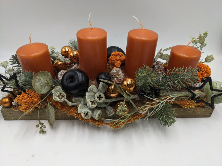 Adventsgesteck Kugel Stern orange