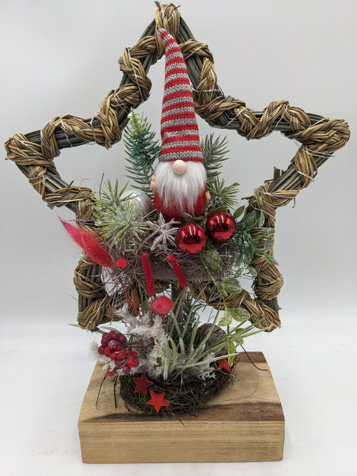 Weihnachtsgesteck LED Kugel Wichtel rot