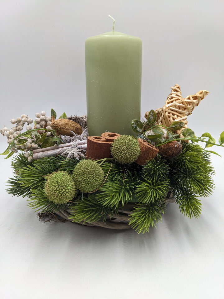 Wintergesteck Stern Zapfen grün