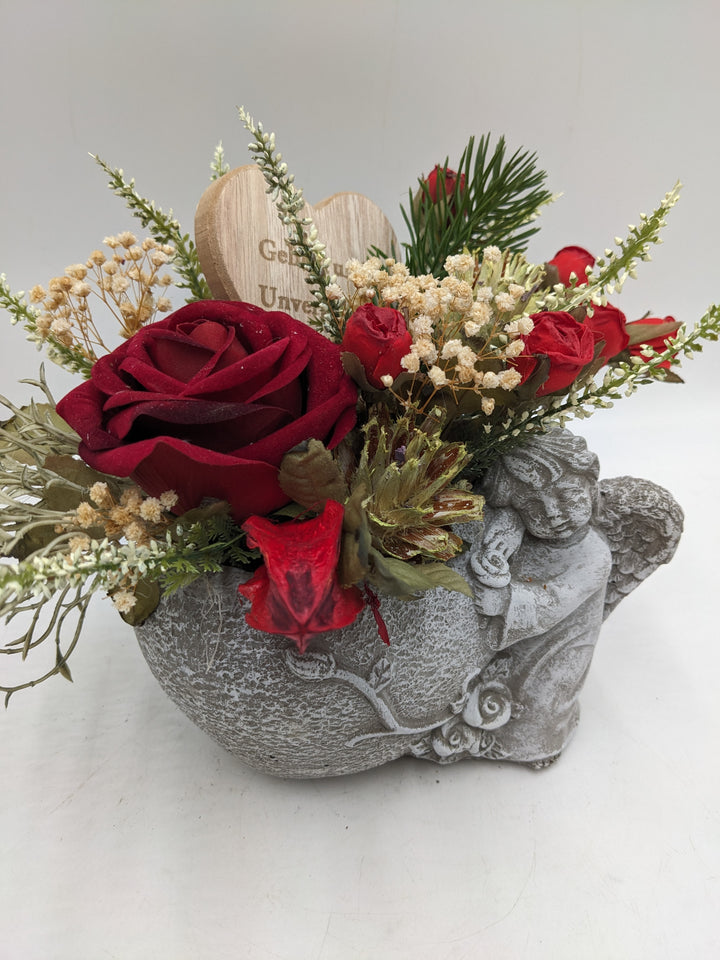 Trauergesteck Herz Engel Rose rot