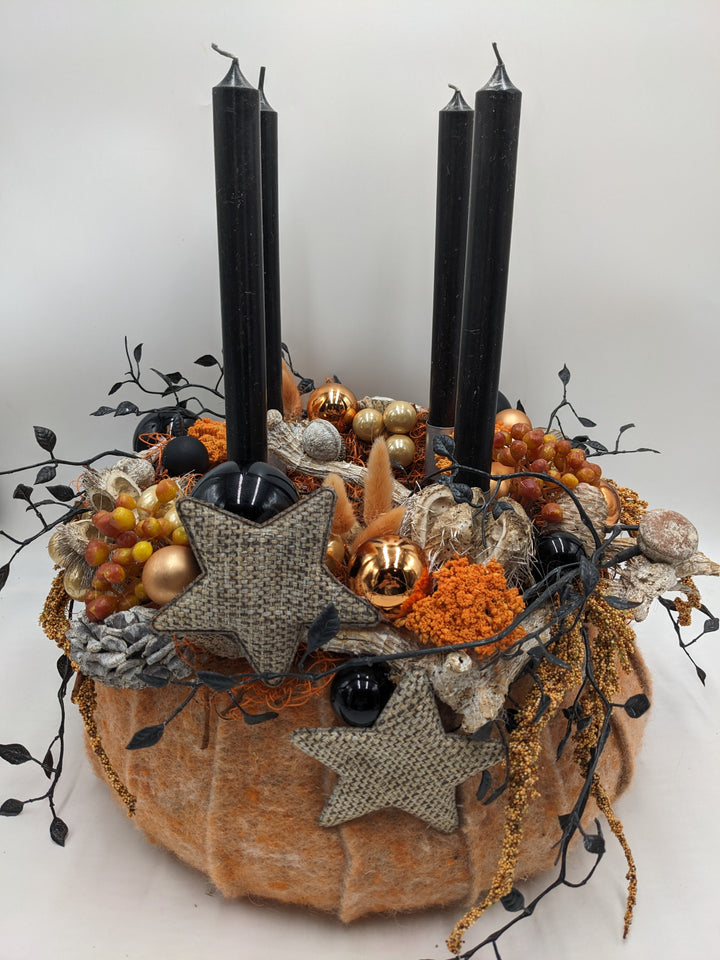 Adventskranz Kugel Stern Zapfen orange