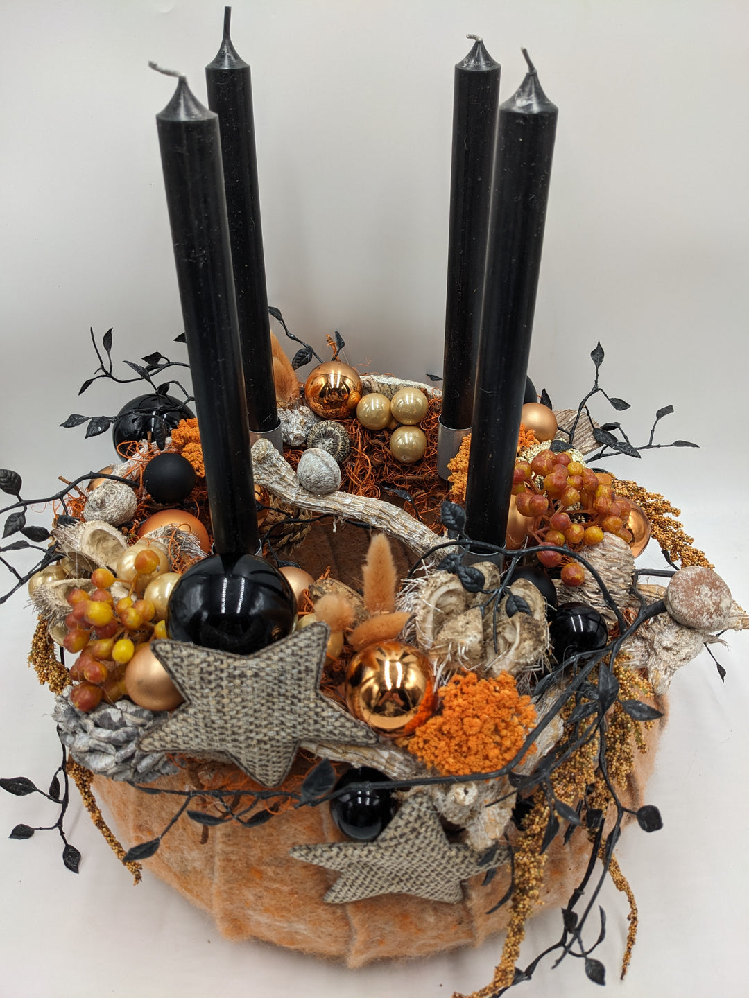 Adventskranz Kugel Stern Zapfen orange