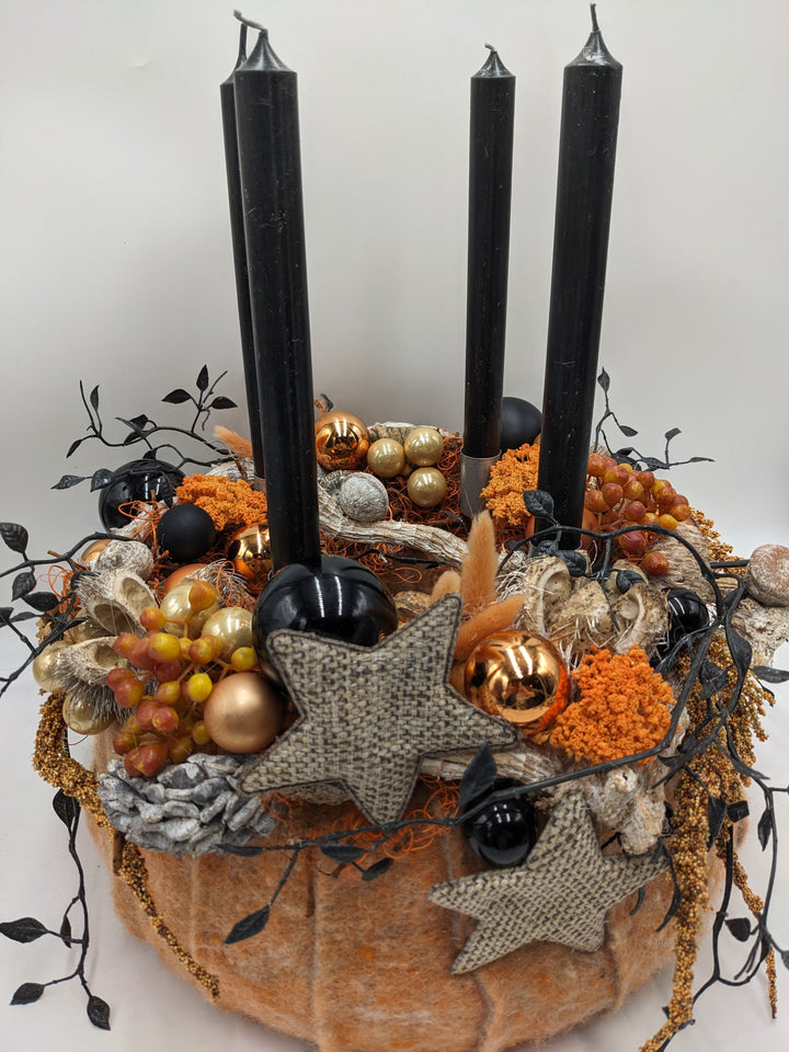 Adventskranz Kugel Stern Zapfen orange