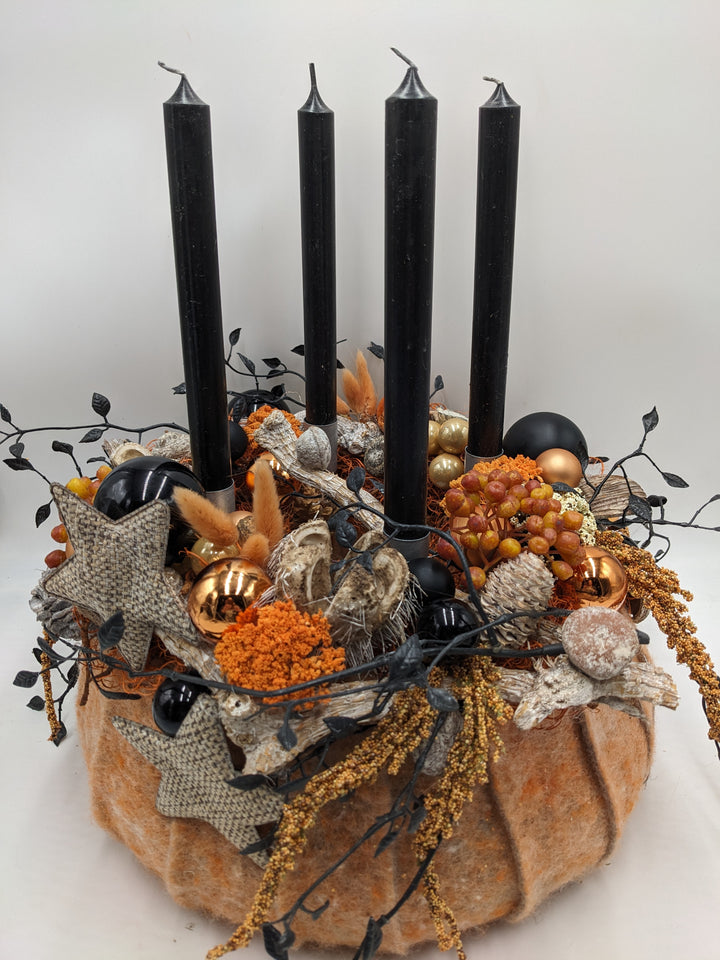 Adventskranz Kugel Stern Zapfen orange