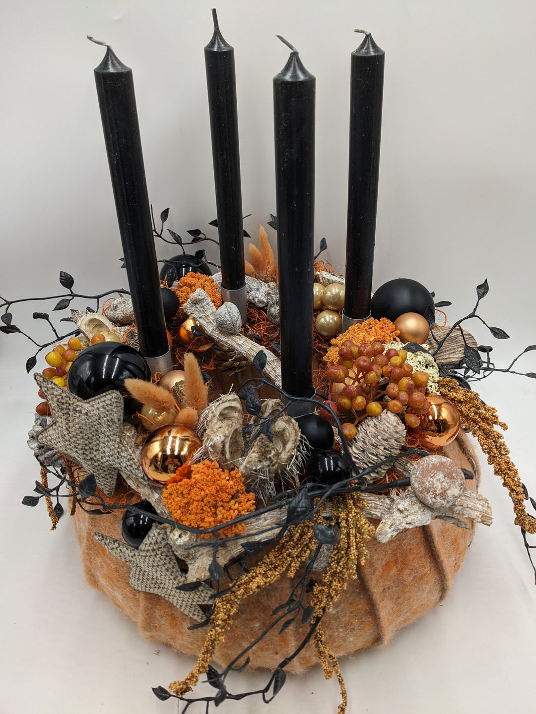 Adventskranz Kugel Stern Zapfen orange