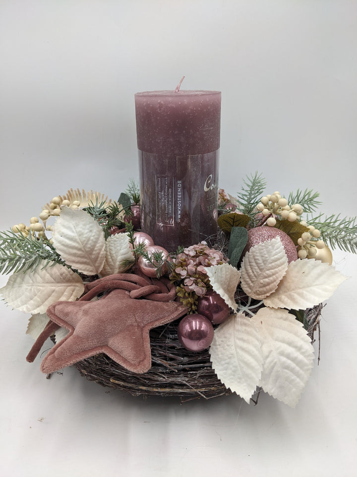 Weihnachtsgesteck Kugel Stern rosa