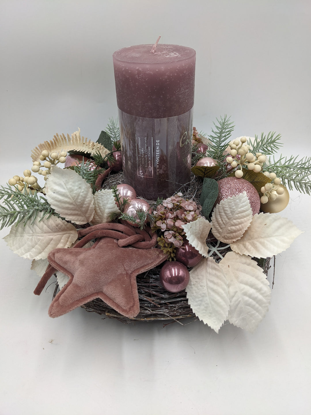 Weihnachtsgesteck Kugel Stern rosa