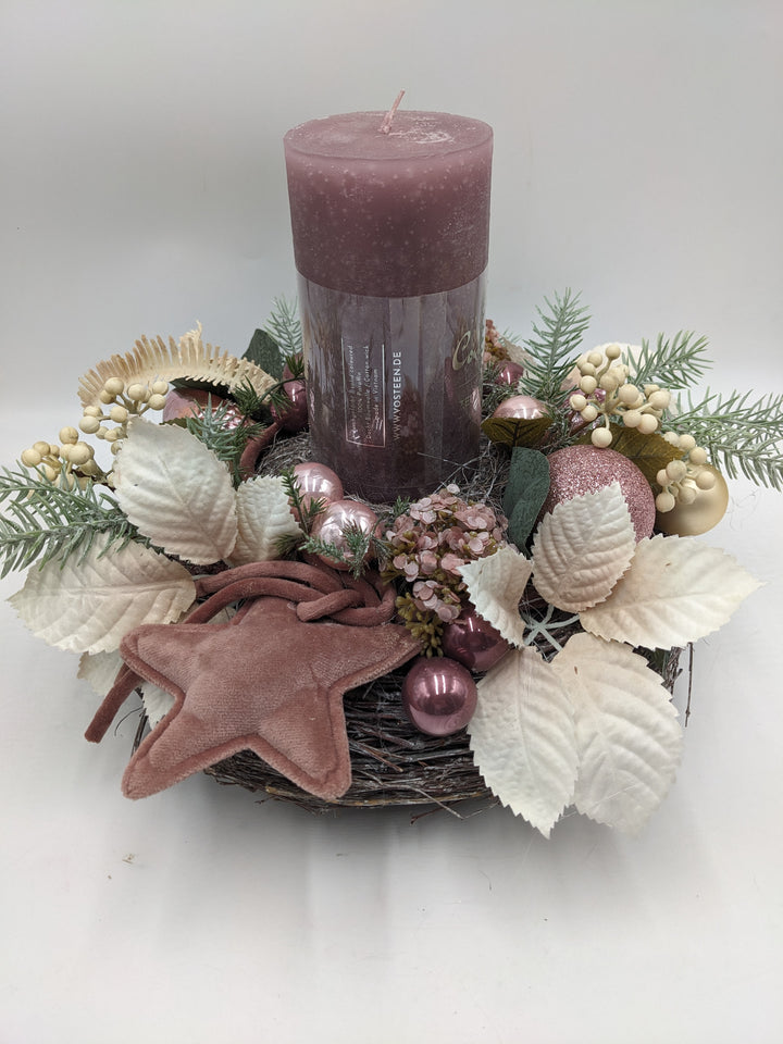 Weihnachtsgesteck Kugel Stern rosa