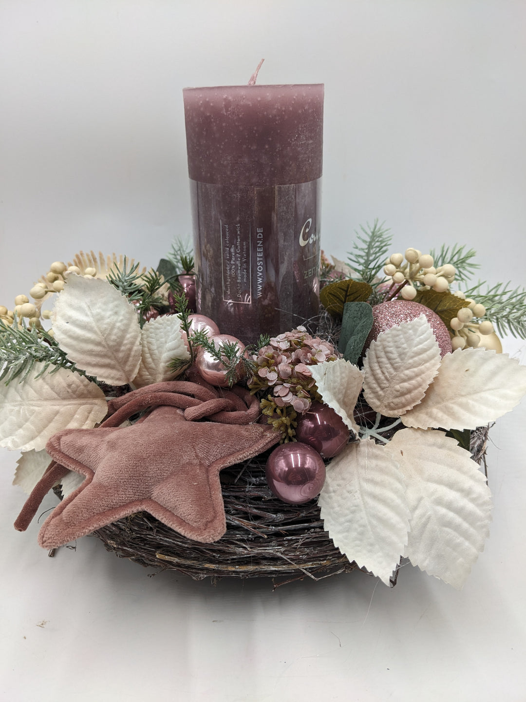 Weihnachtsgesteck Kugel Stern rosa