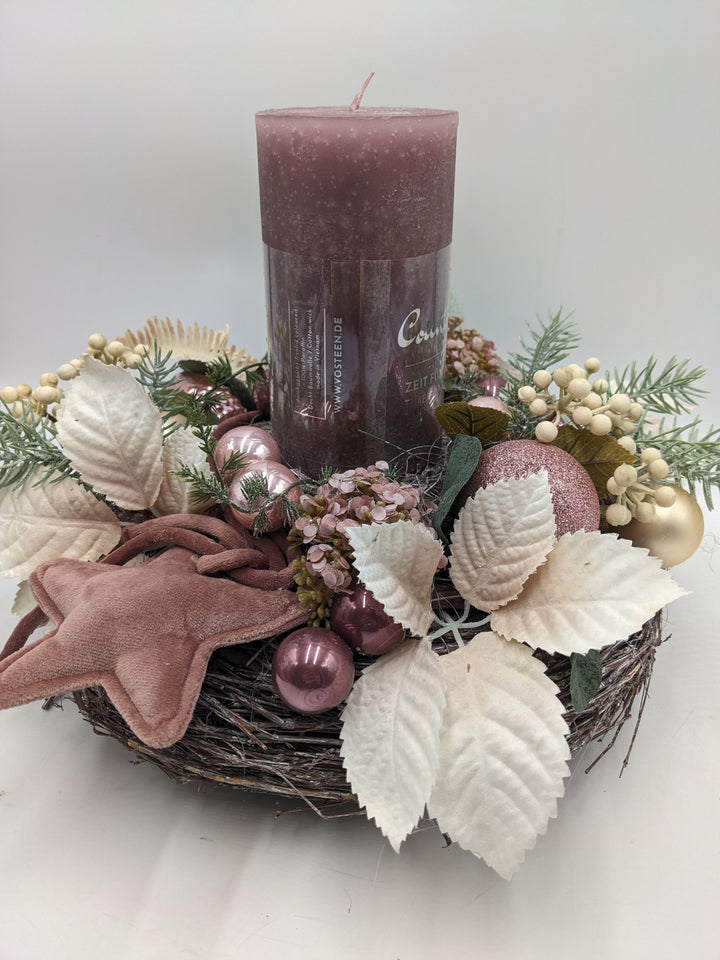 Weihnachtsgesteck Kugel Stern rosa