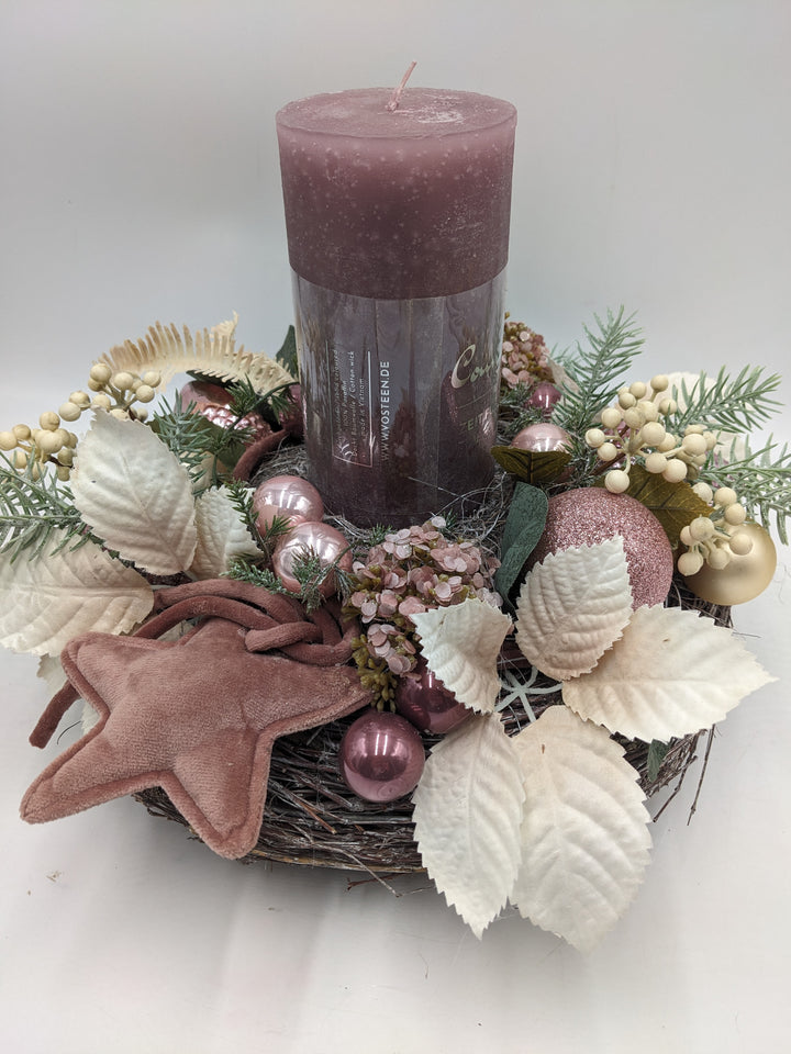 Weihnachtsgesteck Kugel Stern rosa