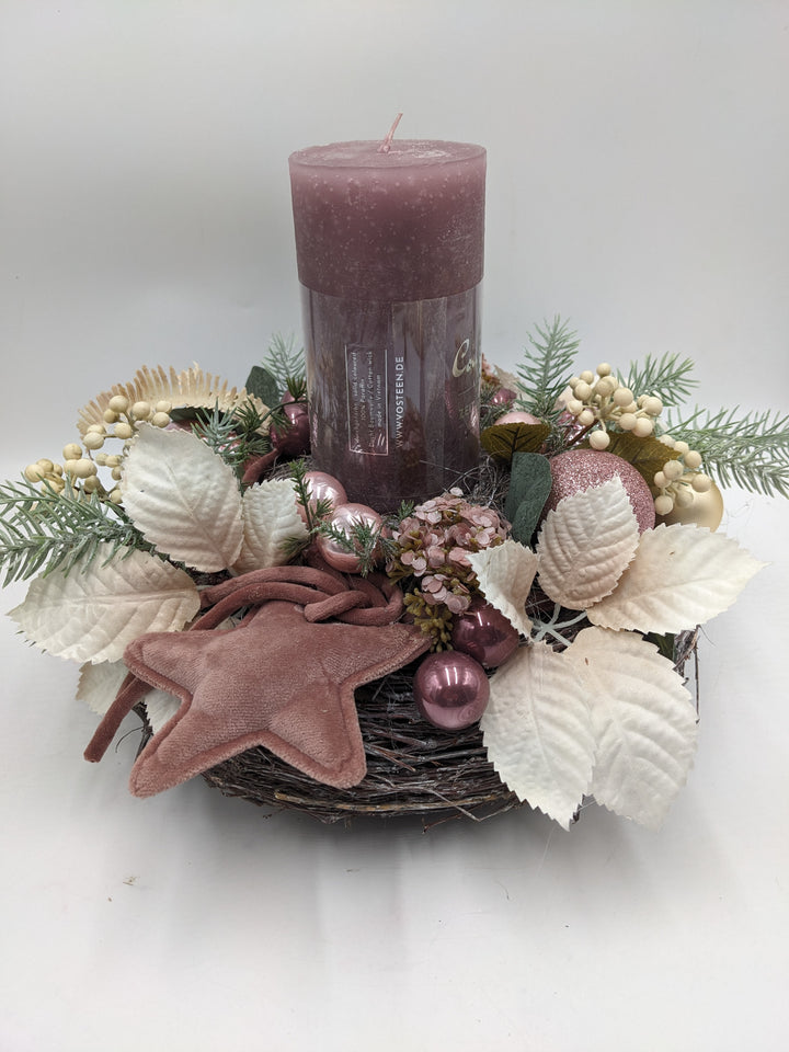 Weihnachtsgesteck Kugel Stern rosa