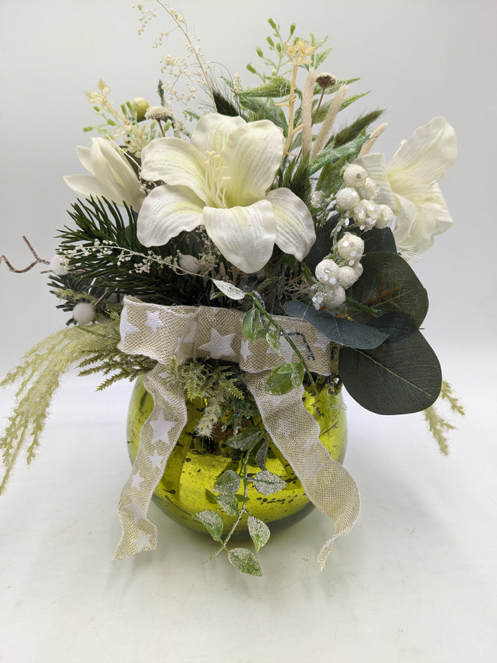 Wintergesteck Schleife Amaryllis grün