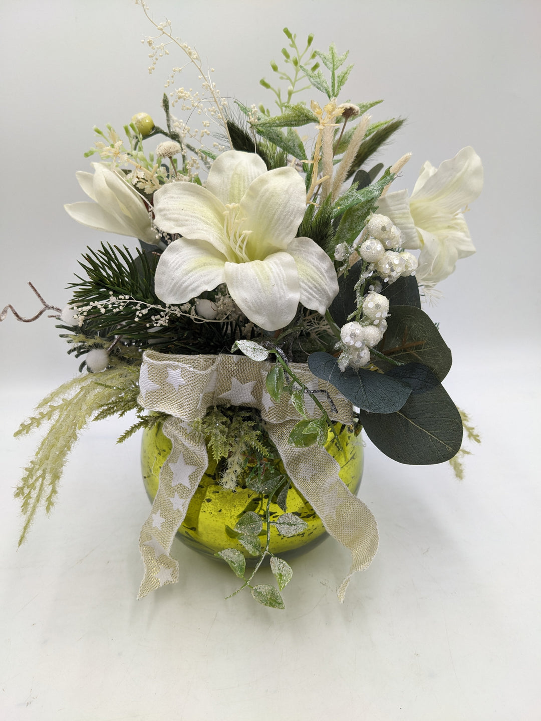 Wintergesteck Schleife Amaryllis grün