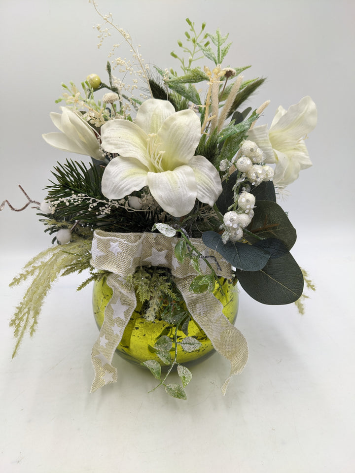 Wintergesteck Schleife Amaryllis grün